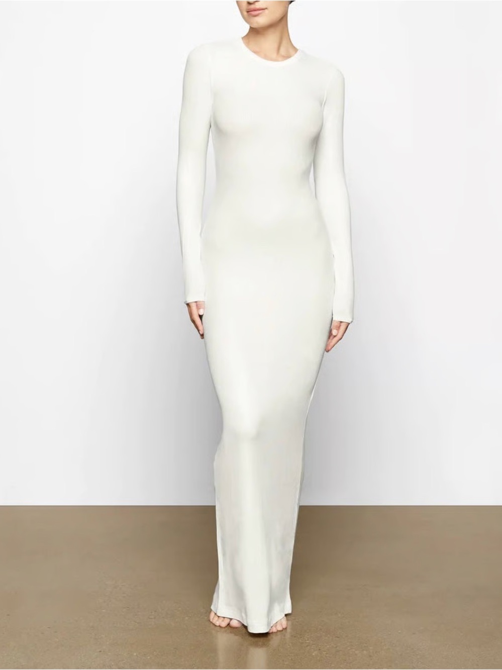 SKIMS Long Sleeve Metallic Maxi Dress White/Silver